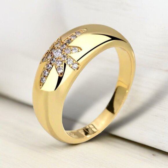 NWT Star Dome Ring 18K Yellow Gold Plated Encrusted With Cubic Zirconia SZ. 9 - Picture 6 of 7